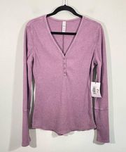 Zyia Active Purple Lilac Don't Wake Me Up Long Sleeve Thermal Henley Size M NWT