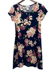 TMG New York Short Sleeve Floral Print Navy Mini Dress Size S