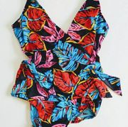 Vintage Maxine of Hollywood Wrap Floral One Piece Swimsuit