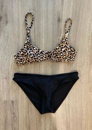 Cheetah Print And Black Bikini Set