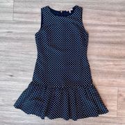 Juicy Couture Women's Navy Blue Pleated Flare Hem Lined Poka Dots Dress Size 0