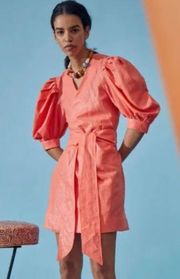 Hunter Bell Hampton Mini Wrap Dress Coral Spring Linen Size XS