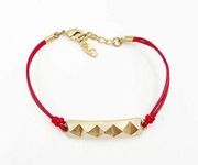 ETTIKA Bracelet Red Leather Gold Studs Clasp Jewelry x Anthropologie 8” Length