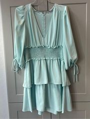 Amanda Uprichard Blue Longsleeve Boho Fairy Mini Ruched Layered Dress Designer