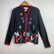 Vintage Y2K Embroidered Christmas Zip Cardigan Sweater M