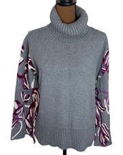 Cabi Eden silver rose turtleneck bell sleeve chunky sweater grey #3704 size L