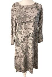 Bryn Walker Gray Boat Neck Floral Knit Stretch Long T-Shirt Dress Size Medium