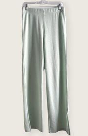 H&M Divided Pants Wide Leg Ribbed Split Hem High Rise Elastic Waist Mint Green