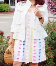 Loft  White Colorful Tassel Cotton Tank Dress