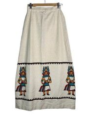 Vintage High Waisted Southwestern Art Kachina Doll Painted Skirt Southwest