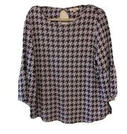 Tyler Boe Womens Size Large Multicolor Houndstooth Bell Sleeve Stretch Blouse