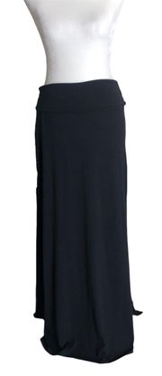 Black Side Slit Folded Waist Maxi Skirt