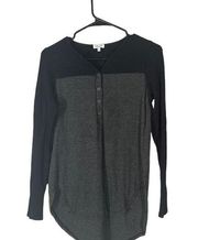 Splendid Black & Gray Long Sleeve Henley Pullover T-Shirt Women Sz XS