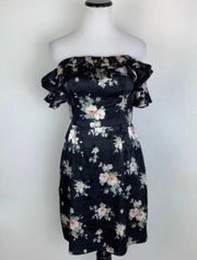 Floral Off-shoulder Satin Mini Dress