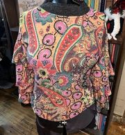 Ivy Jane orange floral paisley XS ruffled knit flowy blouse