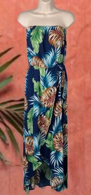 strapless palm maxi dress