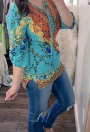 Urban Coco turquoise paisley top with tassels size medium