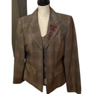 Vtg 90s/Y2k Sag Harbor Embroidered Roses Plaid Blazer w/ Attached Vest Sz M