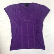 August Silk Knits Purple Cap Sleeve Lace Accent Top