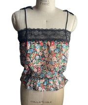 Only Hearts Floral Sheer Black Lace Tie Cami - Small