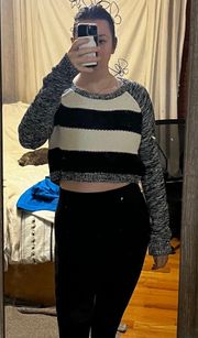 Crew Neck Heather Stripe Knit Crop Sweater Size Medium