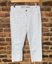 Jordache White Gray Damask Print Wash Denim Skinny Crop Stretch Jeans Size 4