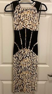 Bebe Leopard Print Corset Waisted Tea Dress Sz XXS