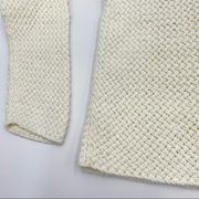 Crazy Horse Woven White Sweater Open Knit Mock Neck Cozy‎ Medium Ramie Cotton