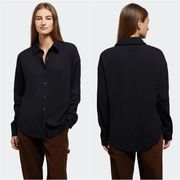 Shirt Button Down Waffle Long Sleeve 100% Cotton Black M NWT New