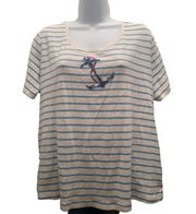 Nicole Miller Womens Top T-Shirt Blue/White Striped Sz XL Nautical Beachy Anchor