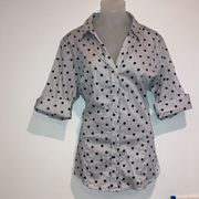 New York & Company 7th Avenue White Black Polka Dot Medium Button Up Blouse Top