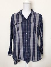 Lou & Grey Sz XS Button up blue pink plaid Womens