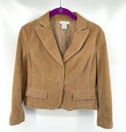 Petite Sophisticate corduroy tan blazer jacket waist coat pockets embroidery XS