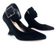 DIOR DIOROUND WEDGE SUEDE ANKLE STRAP PUMPS