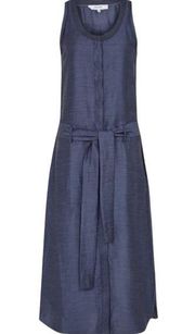 REISS Keeley Hemp Blend Midi Dress Navy Blue NWT Size 10