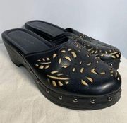 Dockers Women's Slip On Clogs Laser Cut Low Heels Leather Stud Black Size 6.5 M