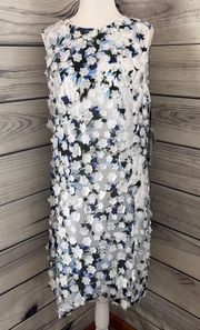 Blue & White Flower Appliqué Sleeveless Shift Dress