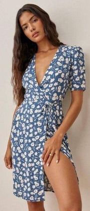 REFORMATION Laurent Blue Tuli Floral Print Wrap Dress