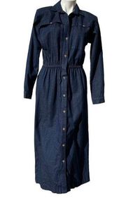 Gotcha Covered vintage NEW Denim Maxi Dress Button Up Long Sleeve Cotton Blue Si