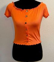 Orange Cropped Blouse w/ Gold Buttons