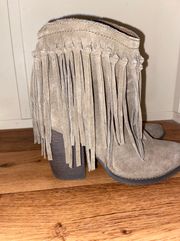 Tan Suede Fringe Chunky Heel