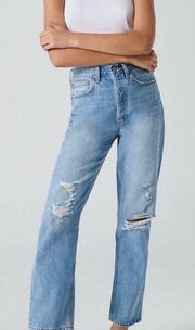 Denim Forum 24 Joni High Rise Loose Jeans Distressed Light Wash