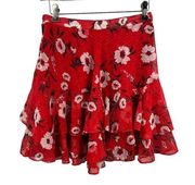 Yumi Kim Red Floral Ruffle Skirt Small New