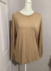 Vince Tan Viscose Long Sleeve Pullover Crewneck Blouse M