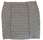 Plus Size 26 Gray Plaid Pencil Skirt Leather Piping Short Women's