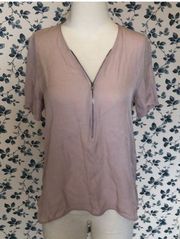 The kooples- Pink short sleeve zip front silk blouse size large