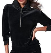 Spanx Womens Plush Velvet Half Zip Pullover Athleisure Jacket Size XS Very Black