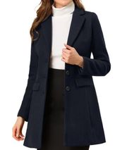 Allegra K Women's Notched Lapel Single Breasted Outwear Winter Coat Dark Blue S