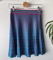 Etcetera Skirt Womens XS Blue Pink Knit Retro Summer Knee Length Flowy Stretchy