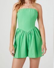 Green Poplin Strapless Romper